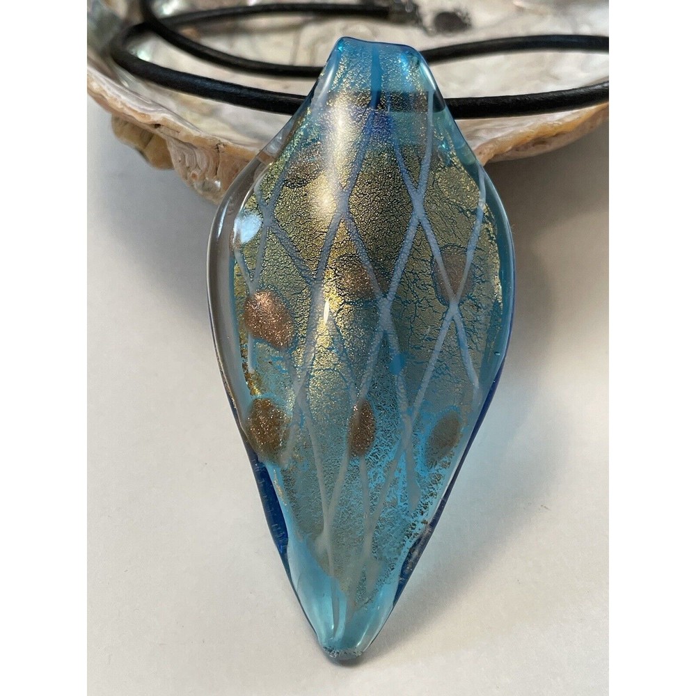 Vermeil & Dichroic Glass Pendant Blue  On Robert Lee Morris Black Cord Necklace - Picture 12 of 15